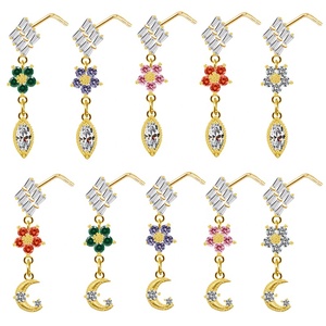 <span class=keywords><strong>Gaby</strong></span>'s New Arriving Gold Plated Body Piercing Jewelry Long Dangle Flower Butterfly Design Nariz Anillos para venta al por mayor para regalo - Product Image 5