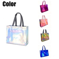 Sac fourre-tout en non-tissé laminé PP holographique argenté, personnalisé, recyclable et réutilisable, avec bandoulière, prix de gros