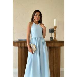 ชุดเดรสลำลองผ้าลินินสีฟ้าอ่อนสำหรับเด็กขายส่ง พร้อมดีเทลตกแต่งด้านหลัง - Product Image 4