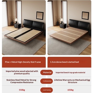 Letto Matrimoniale in Vera Pelle Nera Morbida con Struttura Smontabile, Design Minimalista Italiano, Stile Tofu Block e Orecchio d'Elefante - Product Image 4