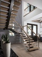 Escalier intérieur préfabriqué en acier et bois avec garde-corps en verre, durable et sûr, à monopoutre, fabriqué à Foshan