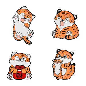 המניות הסינית סגנון חמוד נמר גדול כתום חתול קריקטורה מתכת תגי