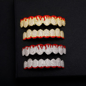 Blues nouveau design en gros Hip Hop flamme rouge cosplay Grillzs glacé creux goutte d'eau glacé plein diamant zircon dents <span class=keywords><strong>grillz</strong></span> - Product Image 1