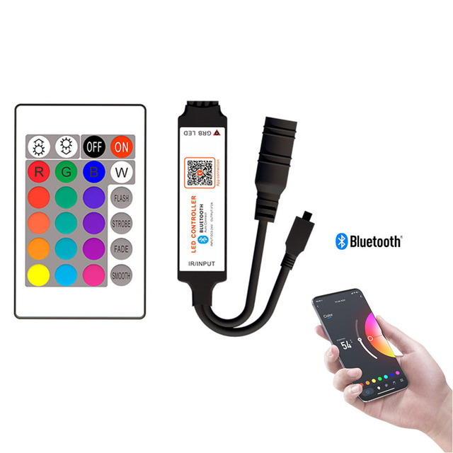 Blue Tooth LED Controller Mini 12-24V DUOCO Strip APP 24 Keys 24key IR Remote Control 12V 6A RGB LED Strip Controller