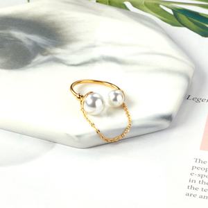 Anillo de Dedo Chapado en Oro de Moda 2021, Diseños en Forma de U, Anillo de Joyería con Perlas, Anillo de Perlas de Agua Dulce para Mujer - Product Image 3