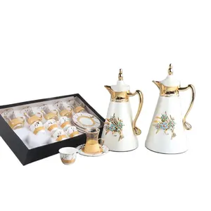 Arapça türk çay seti altın kaplama yalıtımlı termos termos kahve fincanı su cezve setleri