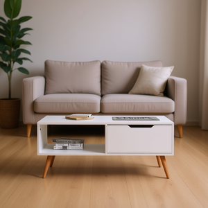 Tavolino da Caffè in Legno Ingegnerizzato Bianco con Vano Portaoggetti, Arredamento Moderno per Soggiorno - Product Image 2