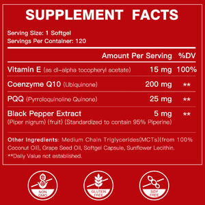 Venta al por mayor de alta calidad Coq10 200mg Max Potency Softgel Cápsulas con vitamina E y PQQ para la salud del corazón adulto - Product Image 2