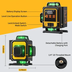 Misuratore di <span class=keywords><strong>livello</strong></span> industriale e artigianale Cordless <span class=keywords><strong>professionale</strong></span> per l'edilizia leggera 360 ° Set di livelli <span class=keywords><strong>Laser</strong></span> a luce verde - Product Image 3