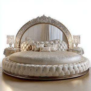 Giường ngủ cỡ King khung pha lê sang trọng, đèn LED, bọc vải màu bạc lộng lẫy, kiểu nền nâng, dành cho phòng ngủ VIP, có tính năng lưu trữ mềm mại - Product Image 1