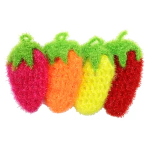 Hot Sales Bright Colors Strawberry Shape Rag Hand Crocheted Dish Cloth Scouring Pad Towel Kitchen Cleaning