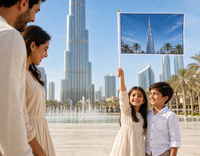 Drapeau miniature Burj Khalifa personnalisé pour attraction touristique : Drapeau rectangulaire 100 % polyester écologique à agiter à la main
