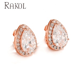 RAKOL EP001Z 2022 Water Drop Crystal <strong>earrings</strong> 925 sliver plated <strong>earring</strong> <strong>cuff</strong> big diamond crystal stone clip-on <strong>earring</strong> - Product Image 3