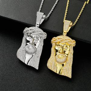 Collier Jésus Rétro en Cuivre pour Homme Pendentif Avatar Pendentif Bijoux Hip Hop Exagéré en Zircon Incrusté de Micro - Product Image 2