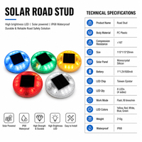 Vente en gros d'usine : Balises routières solaires LED rondes multicolores en plastique PC haute luminosité, protection IP68