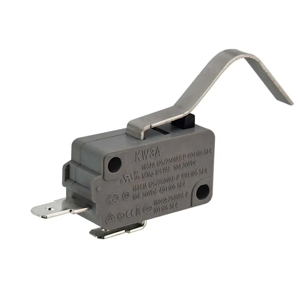 KW3A Mini Micro Interruptor de Límite 5A 125 250V AC SPDT 1NO 1NC Interruptor de Brazo de Palanca de Bisagra Recta Muy Larga Tipo de Botón de Acción a Presión