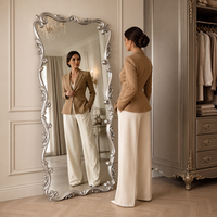Miroir pleine longueur de style français FRH 80x170cm, cadre orné en MDF sculpté, verre HD, or, argent antique, noir, personnalisable OEM