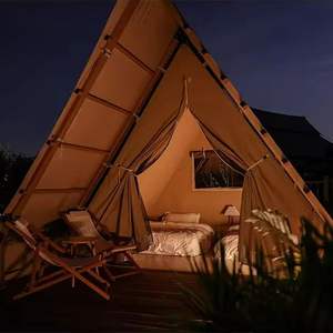 Triangle tente haute quantité Safari lumière luxe tipis épaissi toile Glamping hôtel famille Camping <span class=keywords><strong>en</strong></span> plein air maison <span class=keywords><strong>en</strong></span> <span class=keywords><strong>bois</strong></span> - Product Image 2