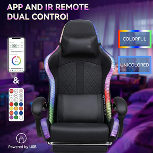 Chaise de jeu ergonomique noire à bascule avec télécommande LED, haut-parleurs, barre lumineuse et sac de rangement pour PC, idéale pour l'e-sport et la course automobile - Product Image 5