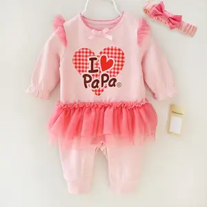 Amostra grátis Frock Design Cute Lace Love Papa E Mama Tutu Macacões Romper para o bebê