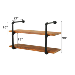2 Pack Vintage Black Industrial Iron Pipe Shelf Bracket 2-Tier Wall Mounted DIY <strong>Shelving</strong> for Office Living Room Stylish Wall - Product Image 5