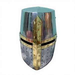 Casco Medieval de Latón con Cruz, Hecho a Mano en Acero y Latón, Armadura de Caballero, Perfecto para Reenactment, Cosplay y Exhibición - Product Image 1