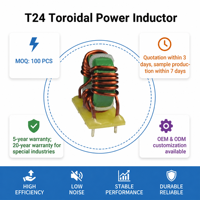 Inducteur toroïdal T24 à mode commun avec base PCB, enroulement stable, inducteur PFC, inducteur de puissance, inducteur à courant élevé