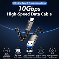 Kabel USB3.2 Gen2 10Gbps Tipe-C 3A 60W Berbahan Nilon Kepang dengan Cangkang Aluminium Alloy, Pengisian Cepat, Portabel untuk SSD, CarPlay, Laptop, 1m, RoHS