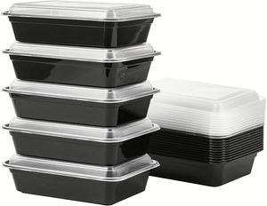 Boîte alimentaire rectangulaire en plastique PP avec couvercle anti-fuite, compatible micro-ondes, pour emporter, jetable, pour la préparation des repas - Product Image 1