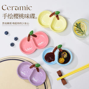 Ins coréen mignon plat à sauce en céramique pomme poire en forme de vinaigre plat marmite chaude sous glaçure couleur plat d'assaisonnement <span class=keywords><strong>pincé</strong></span> à la main - Product Image 2