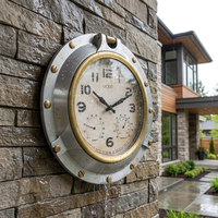 Jam Dinding Retro Model Porthole Tahan Air dengan Termometer dan Higrometer Ganda, Gerakan Senyap untuk Fasad Rumah Luar Ruangan