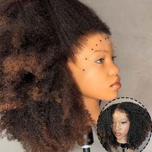 วิกผมมนุษย์แบบ Afro Curly ขนาด 250% สำหรับ<span class=keywords><strong>ผู้หญิง</strong></span> แบบ Pre Plucked 13x4 พร้อมผมด้านหน้าแบบ Pre-Cut Lace วิกผมสีน้ำตาลออมเบรแบบไม่ต้องใช้กาว - Product Image 1