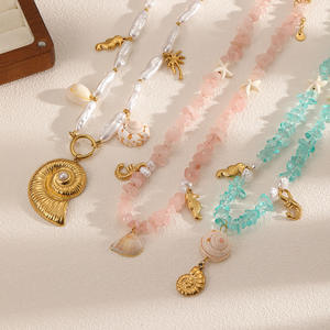 Versatile collana di gioielli in stile spiaggia ghiaia conchiglia ciondolo lunga catena per clavicola da donna - Product Image 1