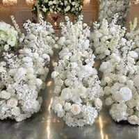 IFG Vente flash Chemin de table en miroir avec fleurs blanches de 1 m de long pour la décoration de l'allée de mariage