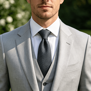 Cravate formelle pour homme à motif géométrique imprimé en polyester gris foncé pour mariage - Product Image 5