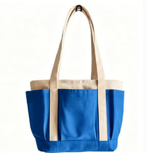 <b>Tote</b> Bag with Three External Pockets Reusable Grocery Shopping Bag Long Handle Top Zipper Closure Daily Essentials <b>Canvas</b> - Product Image 1