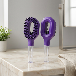 Peigne électrique pour soins capillaires violet, brosse en nylon, mini portable, usage domestique, alimenté par piles, avec poignée transparente - Product Image 1