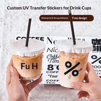 Autocollant pour tasse à café, logo, étiquette en cristal, personnalisé, thé au lait, transparent, imperméable, adhésif, autocollant de transfert UV