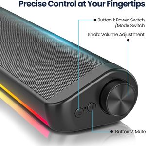 Barre de son gaming RGB avec Bluetooth, haut-parleur stéréo alimenté par USB pour PC/ordinateur portable - Product Image 3