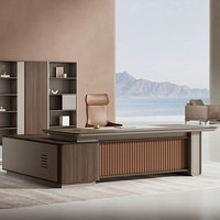 Bureau de direction de luxe à panneaux cannelés, tailles optionnelles 2,0 m, 2,2 m, 2,4 m, table de patron en forme de L avec armoire de rangement verrouillable