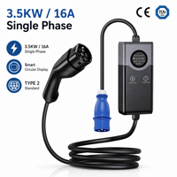Chargeur EV portable 3,5 kW Type 2 16A réglable 8A 10A 13A IC-CPD avec écran LCD, minuterie, temporisation, prise Schuko, chargeur de voyage pour Tesla BMW VW