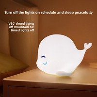 Veilleuse LED en forme de baleine mignonne de style moderne, rechargeable par USB, mini lampe de chevet avec télécommande, en silicone, pour chambre d'enfant