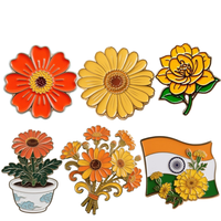 Badge en émail dur 3D en métal, motif marguerites africaines jaunes-orangées, objet de collection artistique pour les amateurs de plantes et de fleurs, personnalisable