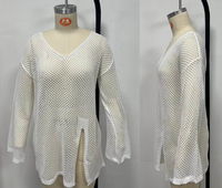 Voorraad 3 Kleuren Lange Mouwen Gehaakte Visnet Strandbedekking Badpak Cover Door Mesh Tuniek Één Maat
