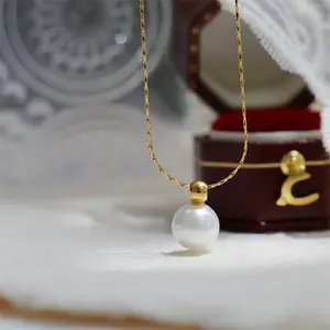 2024 Hot sell 18k gold stainless steel large bulb pearl pendant elegant temperament necklace