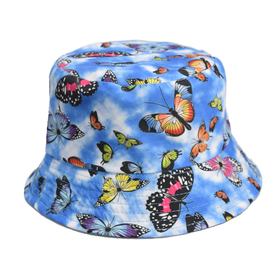 New butterfly pattern print double-sided sun visor hat outdoor recreational fisherman cap bucket hat