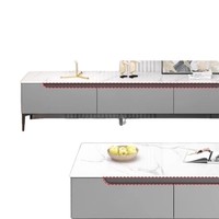 Meuble TV blanc de luxe léger avec plateau en marbre, table basse moderne pour salon, combinaison de meubles avec tiroirs et compartiments, structure en bois massif pour petits espaces