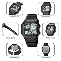 Montre digitale pour garçons Skmei 1998 avec compte à rebours, chronomètre, alarme électronique, étanche 50 m, réveil LED pour hommes