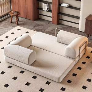 أريكة سرير معدنية قابلة للطي متعددة الاستخدامات مع إطار معدني وقماش قابل للإزالة والغسل بتصميم عصري بسيط بلون كريمي لغرفة المعيشة - Product Image 1