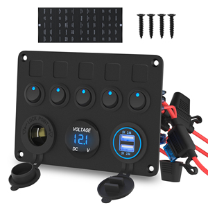 Waterproof 5 Gang 12V Dot Led Round Marine Rocker Switch Panel Car Cigarette Lighter Digital Voltmeter Usb <b>Socket</b> Switch Panel - Product Image 1
